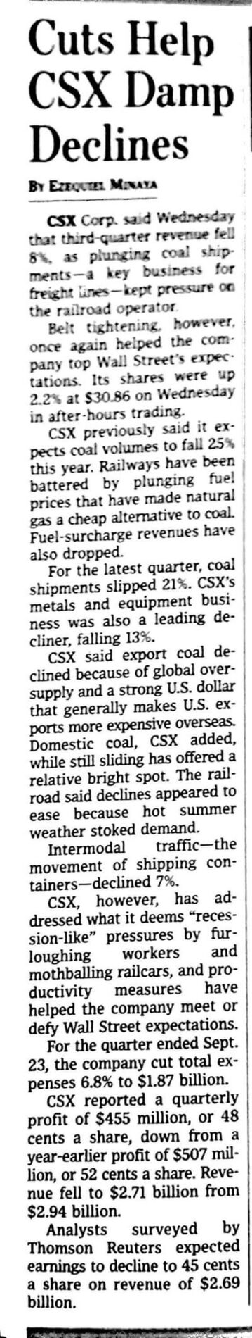 CSX Rail, CSX, Rail, Plus Technologies, OM Plus, Wall Street Journal, WSJ, Cuts Help CSX Damp Declines